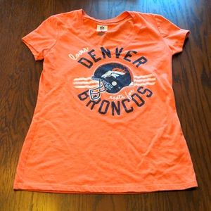NFL Denver Broncos orange short sleeve t-shirt with broncos helmet on front